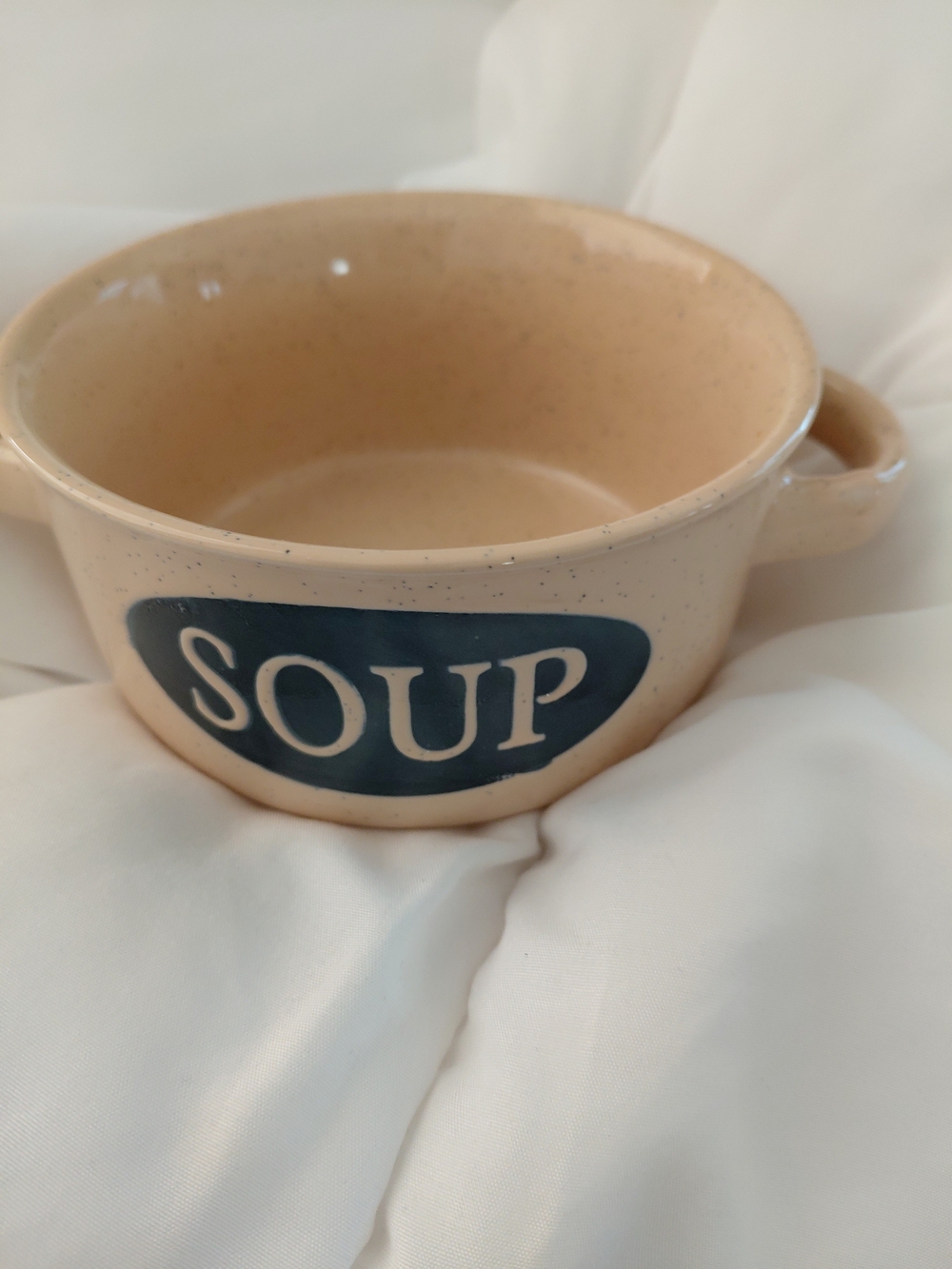 Mulberry Beige with Blue Speckles and Logo Soup Bowl
